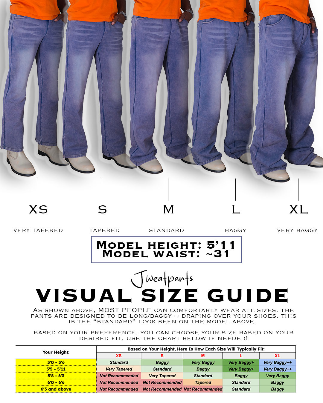 Jweatpants Visual Size Guide